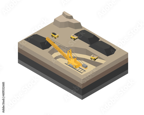 coal yard, coal mine with isometric graphic