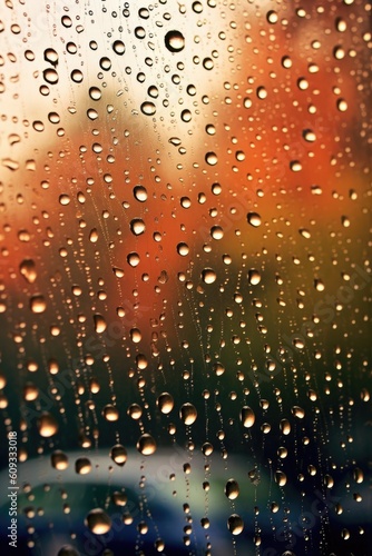 close-up of water droplets on a window, created with generative ai