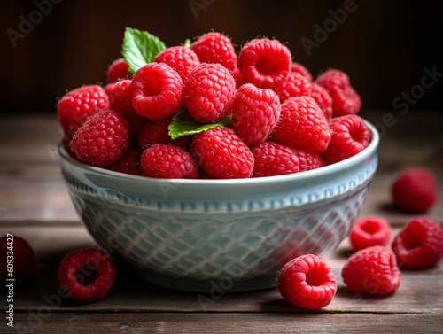Fresh ripe Raspberries in a bowl