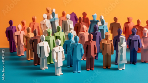 Diversity concept. Diverse group of multiethnic multicultural paper people. Generative AI.