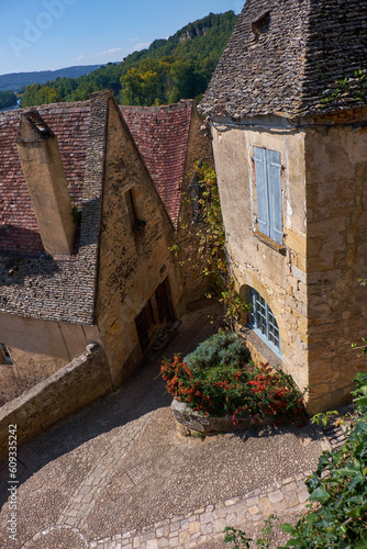 Street corner in medieval village Beynac-et-Cazenac, France