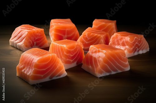 Savor the Succulence Thick-Cut Salmon Chunks, a Visual Delight for Seafood Lovers. created with Generative AI