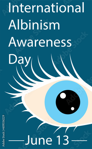 International Albinism Awareness Day. Female eye with white eyelashes. Genetic rare disorder.