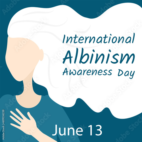 International Albinism Awareness Day. Girl with white hair. Genetic rare disorder.
