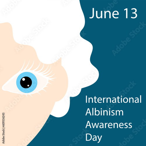 International Albinism Awareness Day. Blonde and eyes with white eyelashes. Genetic rare disorder.