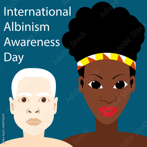 International Albinism Awareness Day. Albino boy next to his mother. Genetic rare disorder.