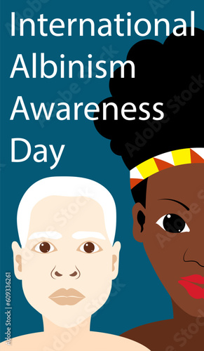 International Albinism Awareness Day. Albino boy next to an African woman.