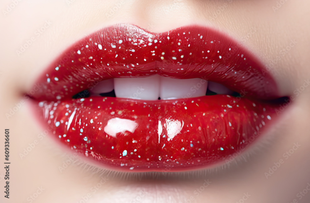 Obraz premium Woman Lips Closeup, Red Lipstick Makeup, Beautiful Mouth Make-Up, Model Girl Lip, Lips Macro