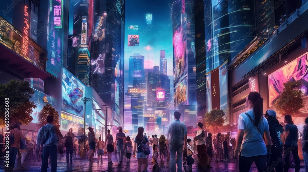 Neon Dusk: A Glimpse into the Futuristic Cityscape. Generated AI