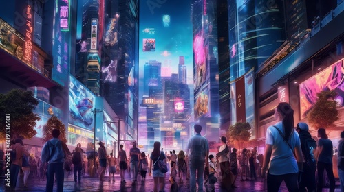 Neon Dusk: A Glimpse into the Futuristic Cityscape. Generated AI
