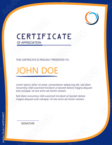 Modern Blue and Orange Certificate Elegant Template