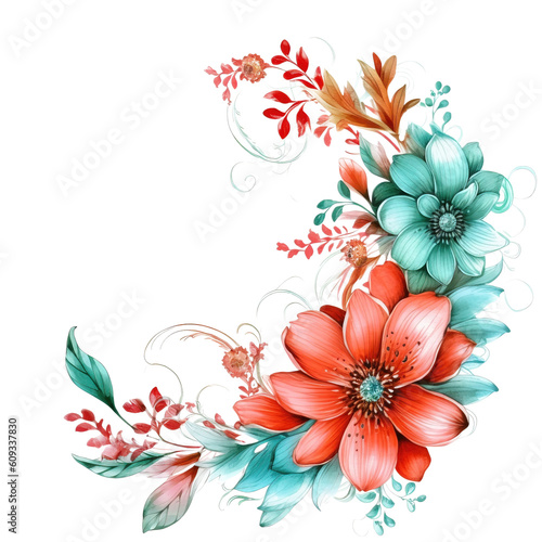 Colorful floral frame, watercolor style, PNG background