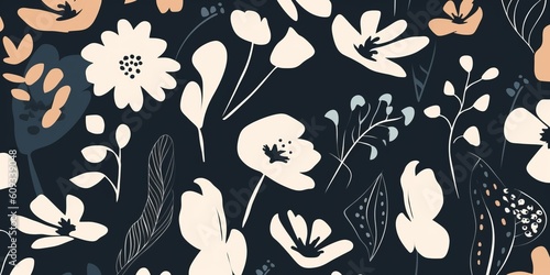 Modern trendy naive abstract floral print. Cute simple pattern. Fashionable template for design, Generative AI