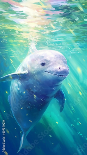 Anime Art Style Vaquita Swimming In The Water Cute And Colorful Generative Ai Digital Illustration Part 030623 © Cool Patterns