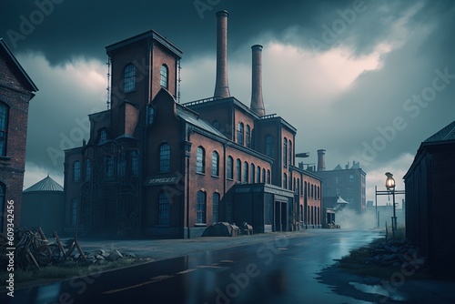 A dark Victorian industrial district, Coal fog, wet and dirty street, Peaky Blinders style