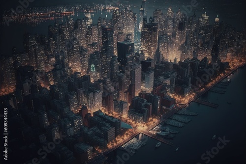 New York City during the night, top view, knolling