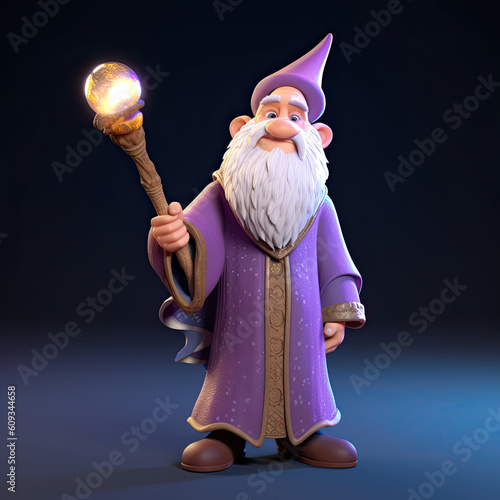 A wizard with a wand, cartoon caharcter. Generative art photo