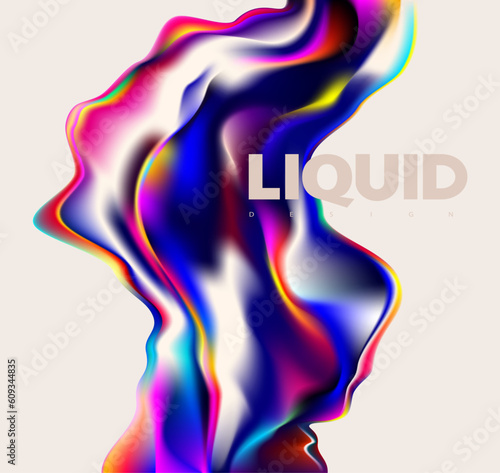 Fototapeta Naklejka Na Ścianę i Meble -  Abstract liquid holographic shape. Colorful fluid design elements on white background.