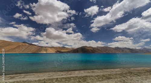 Fototapeta Naklejka Na Ścianę i Meble -  Pangong Lake is the highest saltwater lake in the world,Pangong Tso or Pangong Lake is an endorheic lake spanning eastern Ladakh and West Tibet situated at an elevation of 4,225 m , Ladakh, India,
