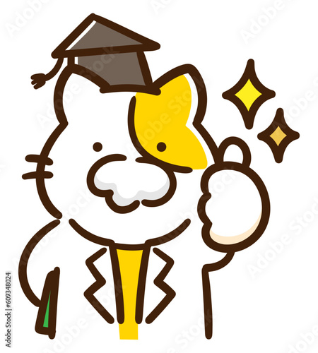 いいねするかわいい博士ねこのイラスト