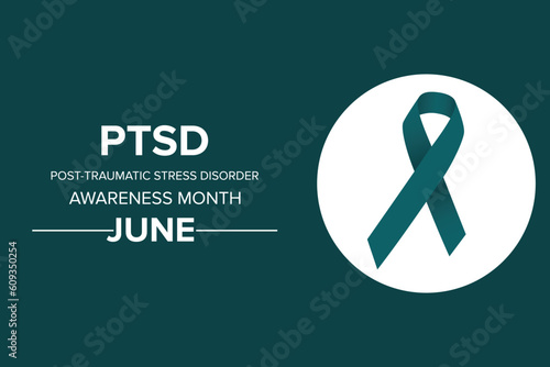 PTSD Awareness Month design with a teal color ribbon. Vector illustration photo