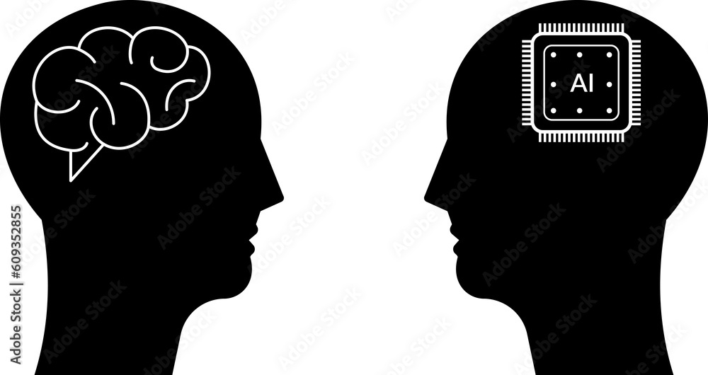 silhouette illustration of human intelligence vs artificial intelligence silhouette illustration of human intelligence vs artificial intelligence