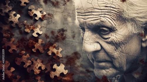 Senior with Alzheimer's or dementia,  Jigsaw puzzle Generative AI