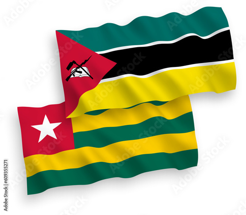 Flags of Togolese Republic and Republic of Mozambique on a white background