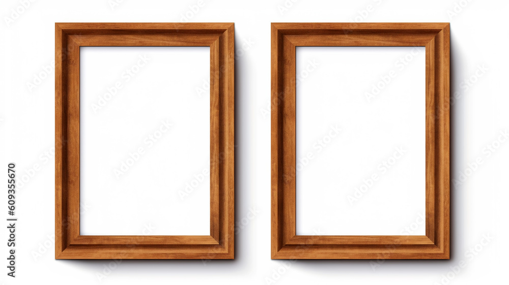 Wooden frame on white background, space for text, for art and designers 