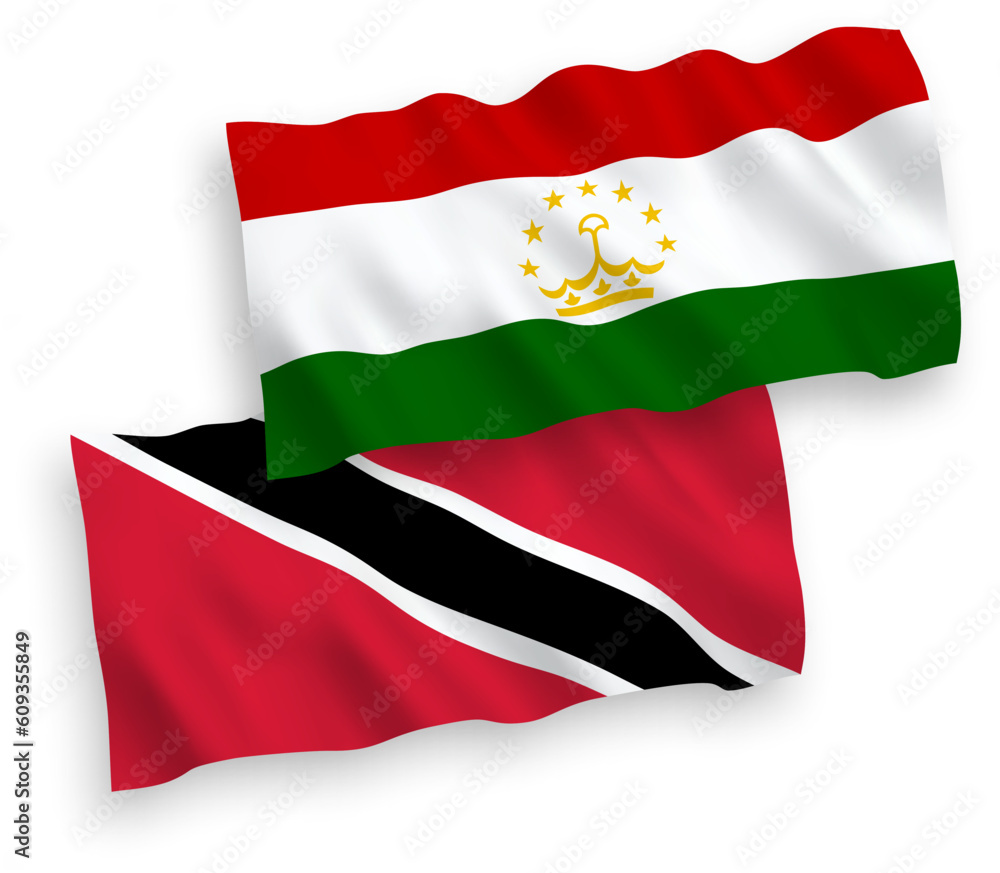 Flags of Republic of Trinidad and Tobago and Tajikistan on a white background Flags of Republic of Trinidad and Tobago and Tajikistan on a white background