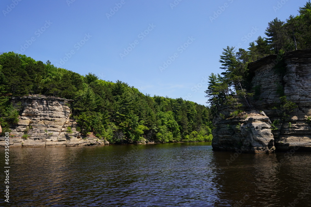 Rock formations on the Wisconsin River on the Upper Dells boat ride.
