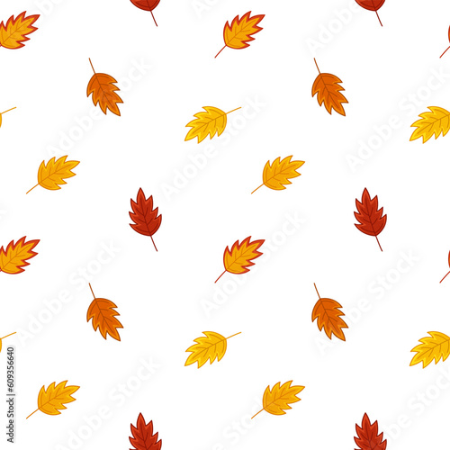 Red oak leaf fall on seamless pattern. Cartoon, Vector