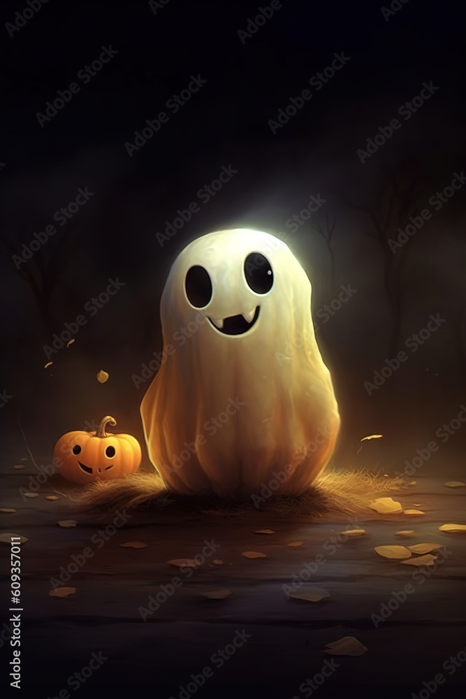 Spooky Halloween pumpkin funny ghost. Generative AI Spooky Halloween pumpkin funny ghost. Generative AI
