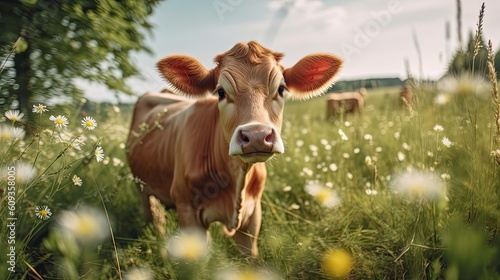 Cute cow on the meadow on sunny summer day  © My Little Bear