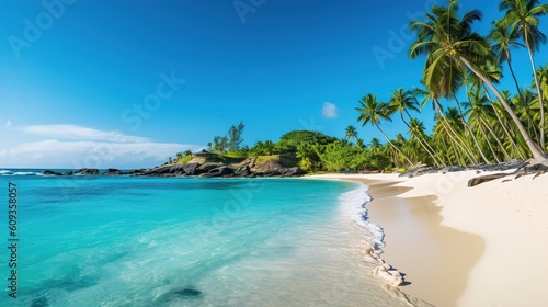 Tropical beach paradise with crystal clear water, sea beach, island water, ocean, Generative AI. © Svfotoroom