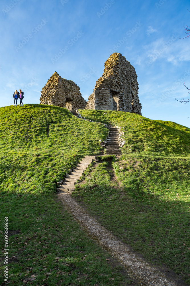 Steps leading to the remains of Christchurch Castle, a Norman era  castle, Christchurch, UK.