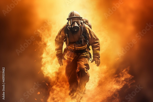 fighter fireman fire safety uniform smoke rescue firefighter equipment emergency. Generative AI.