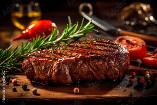 background food raw fried beef red bar-b-q grill steak dark meat. Generative AI.
