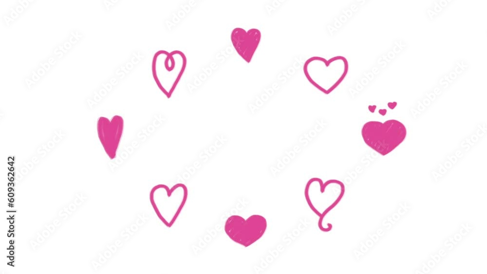 Set of animated hand-drawn hearts isolated on a white background. Alpha channel in cartoon doodle style. Purple hearts for Valentine's Day. Set of animated hand-drawn hearts isolated on a white background. Alpha channel in cartoon doodle style. Purple hearts for Valentine's Day.