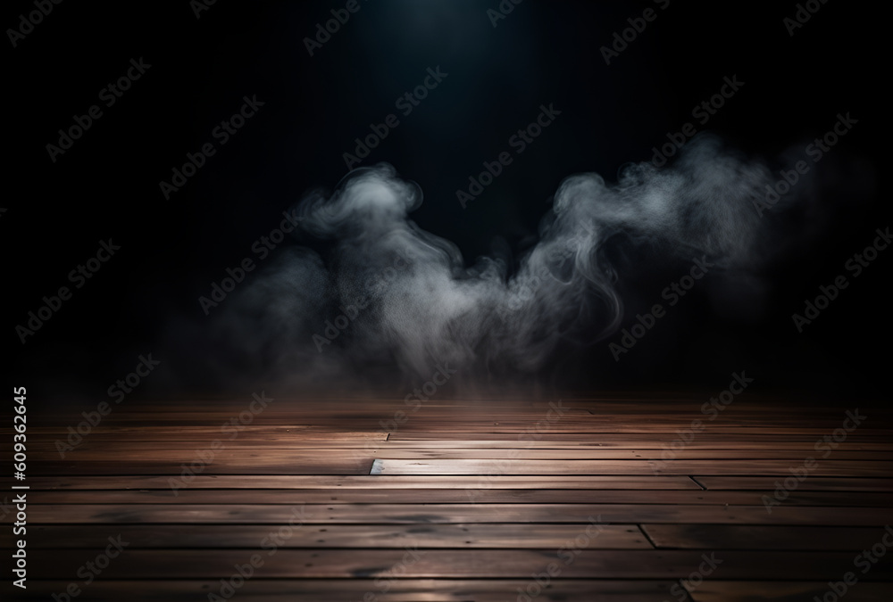 A table with smoke coming out of it and a black background. Generative Ai A table with smoke coming out of it and a black background. Generative Ai