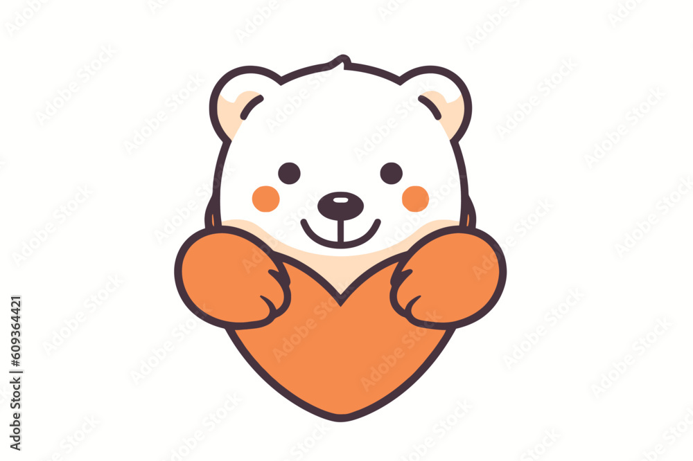 Cute polar bear holding heart. Vector illustration in cartoon style. Cute polar bear holding heart. Vector illustration in cartoon style.