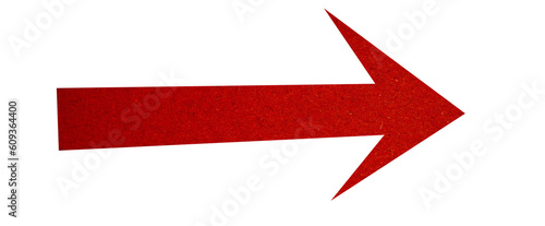 Red paper arrow sign on transparent background
