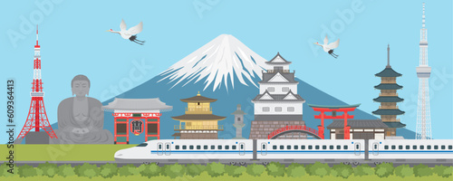 日本の街並みを走る新幹線
