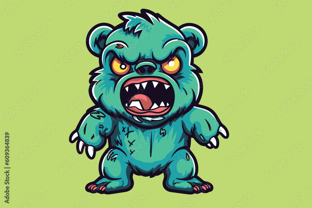Angry cartoon green bear on green background. Vector illustration of angry green bear. Angry cartoon green bear on green background. Vector illustration of angry green bear.