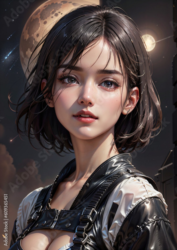 Sexy beautiful woman astronaut in a white spacesuit Generative AI