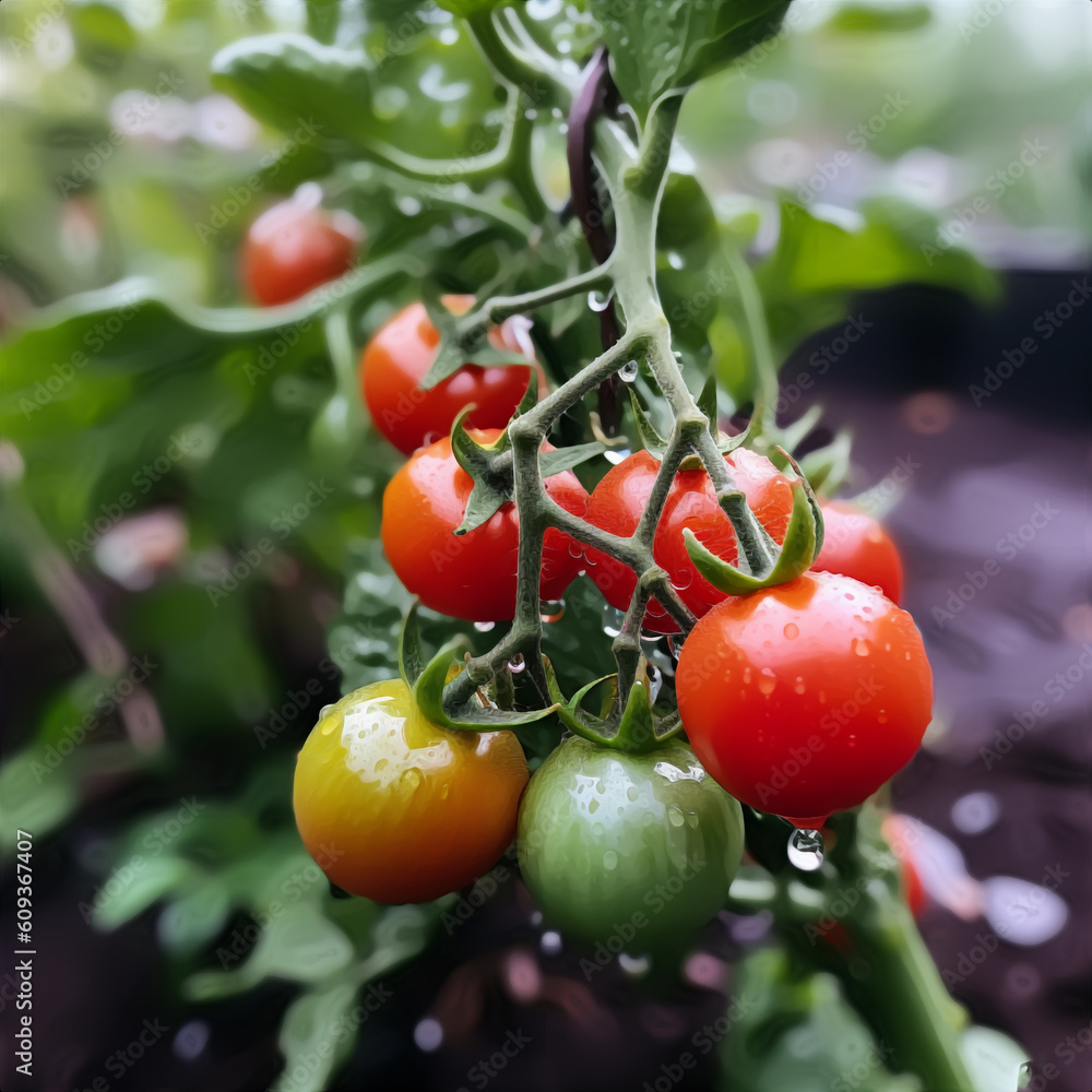 Green and red tomato plant 