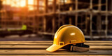 building and house construction industry background with safety helmet. generative ai