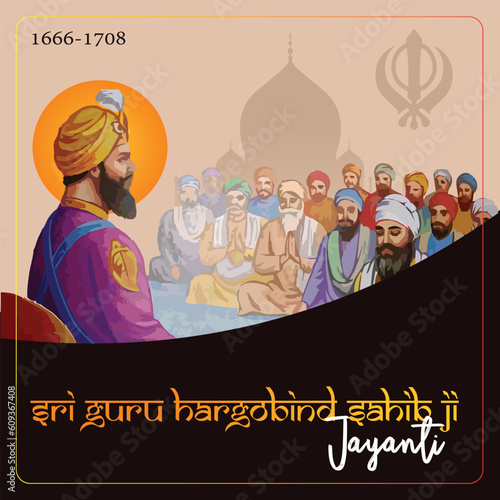 Guru hargobind singh jayanti celebration greeting card with vector illustration