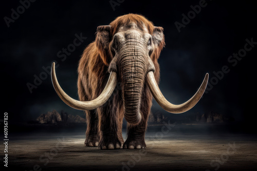 Ancient and majestic wooly mammoth, now extinct for thousands of years. Generative AI.