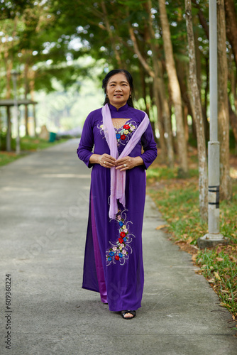 Vietnamese senior woman in the park.